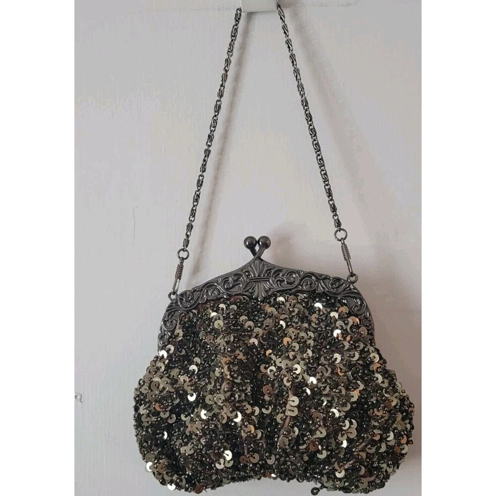 Nicole Lee Collection Sequined Kiss Lock Evening Purse Clutch Chain Strap
